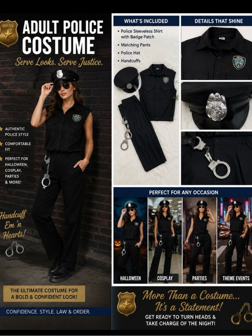 ClassicTailored Polished Adult Police Costume/Cosplay/Parties/Themed Events - Picture 1 of 8
